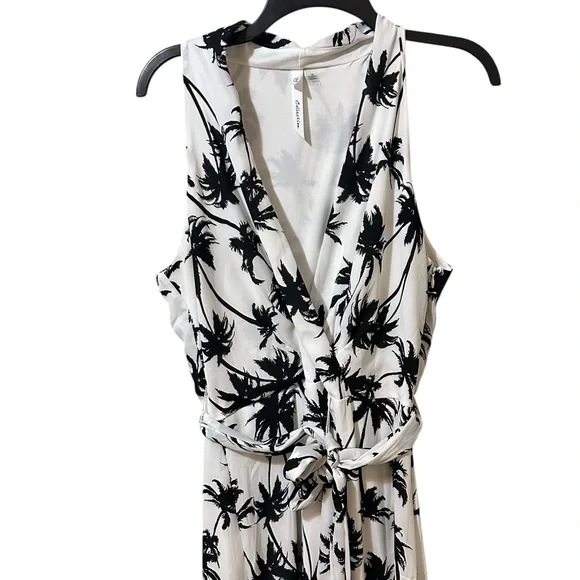 NY COLLECTION white w/black palm tree print sleeveless maxi dress size 14 - Picture 3 of 8